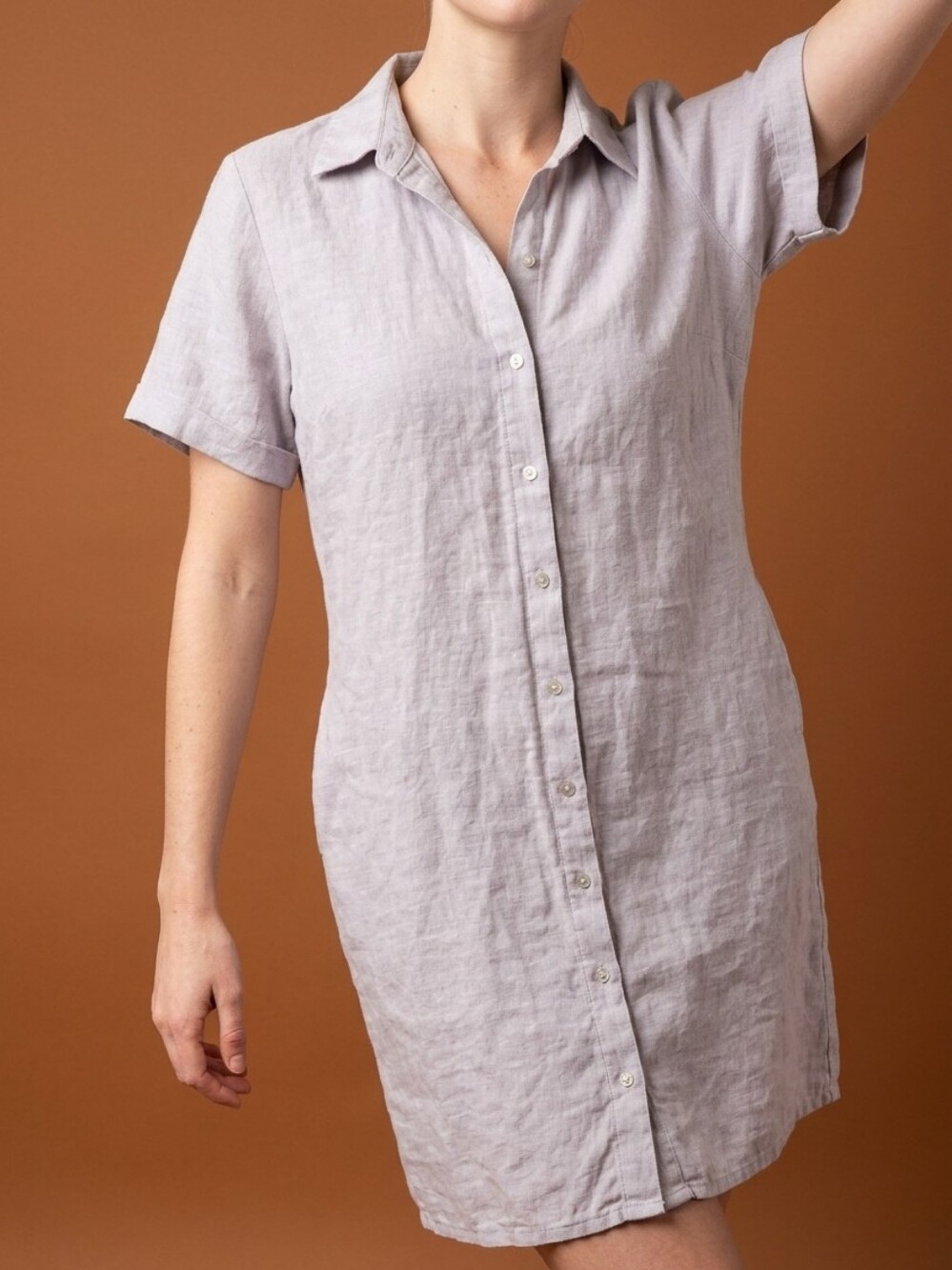 Tahari Light Gray Linen Shirt Dress Sz S